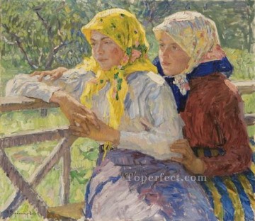 Nikolay Petrovich Bogdanov Belsky Painting - LATGALIAN GIRLS Nikolay Bogdanov Belsky
